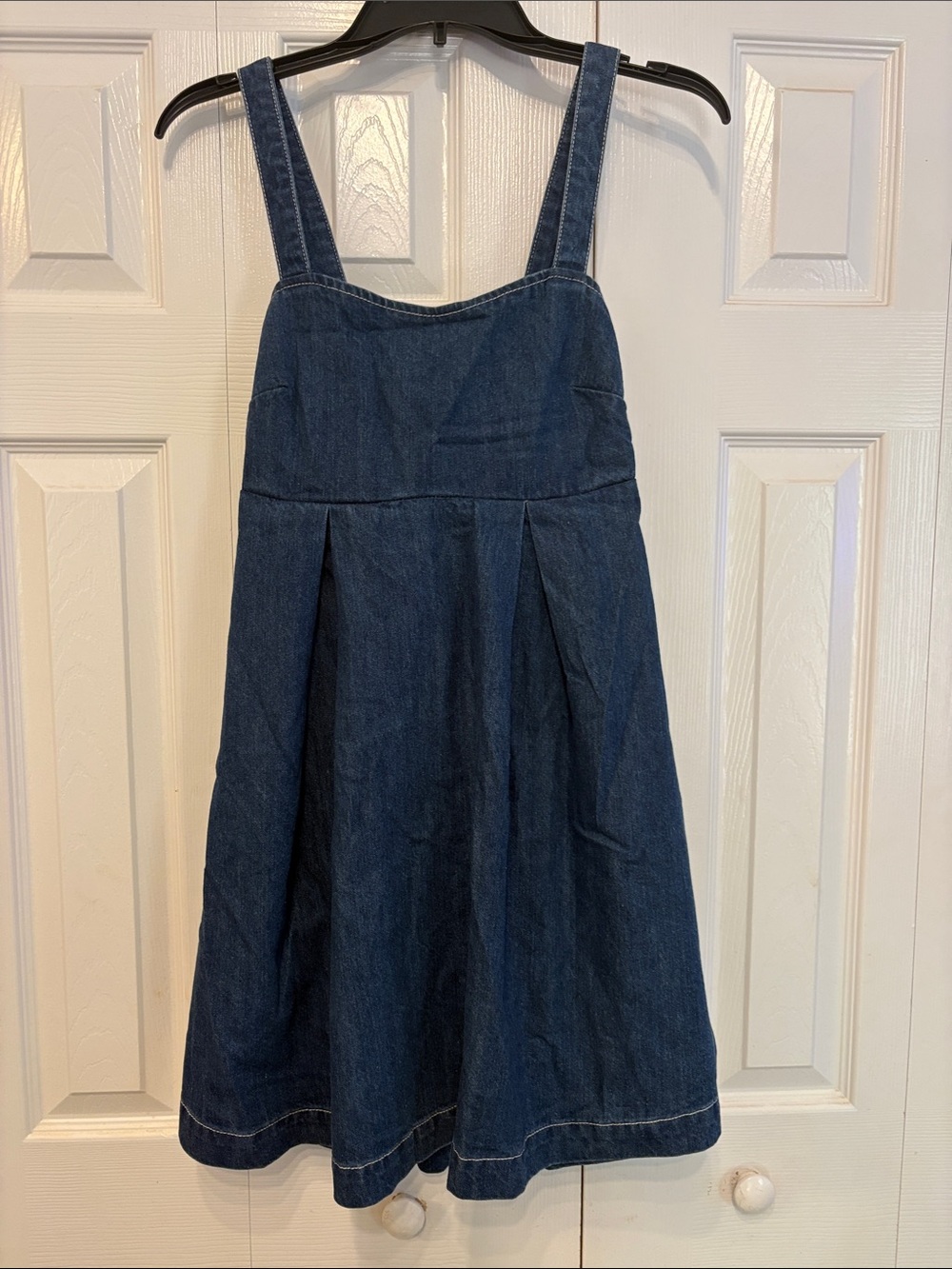 Women's Dark Blue Denim Pinafore Dress with Wide Straps 810